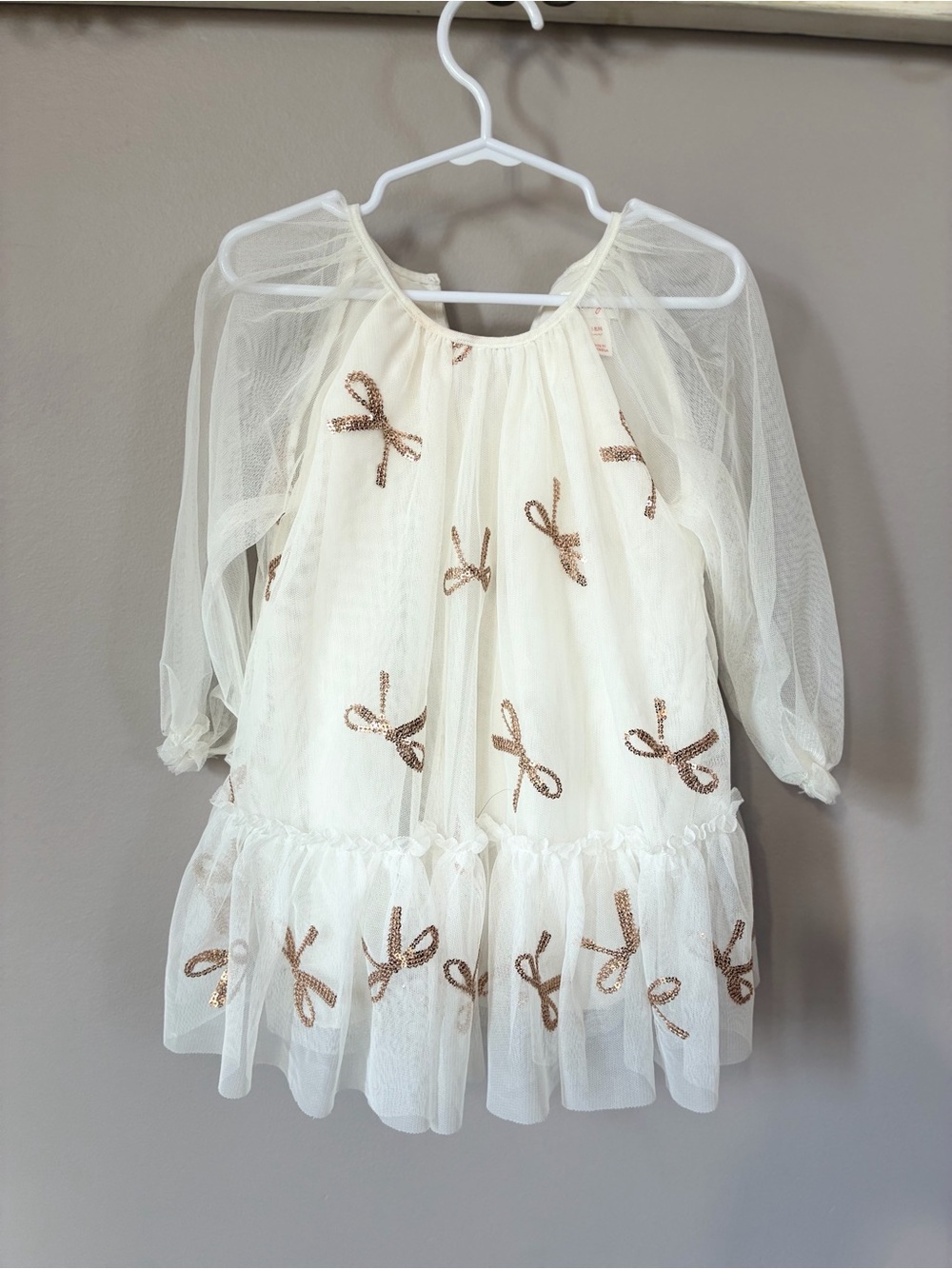 Cat & Jack Girls’ White Tulle Bow Dress 18M – Flutter Sleeve Party Dress